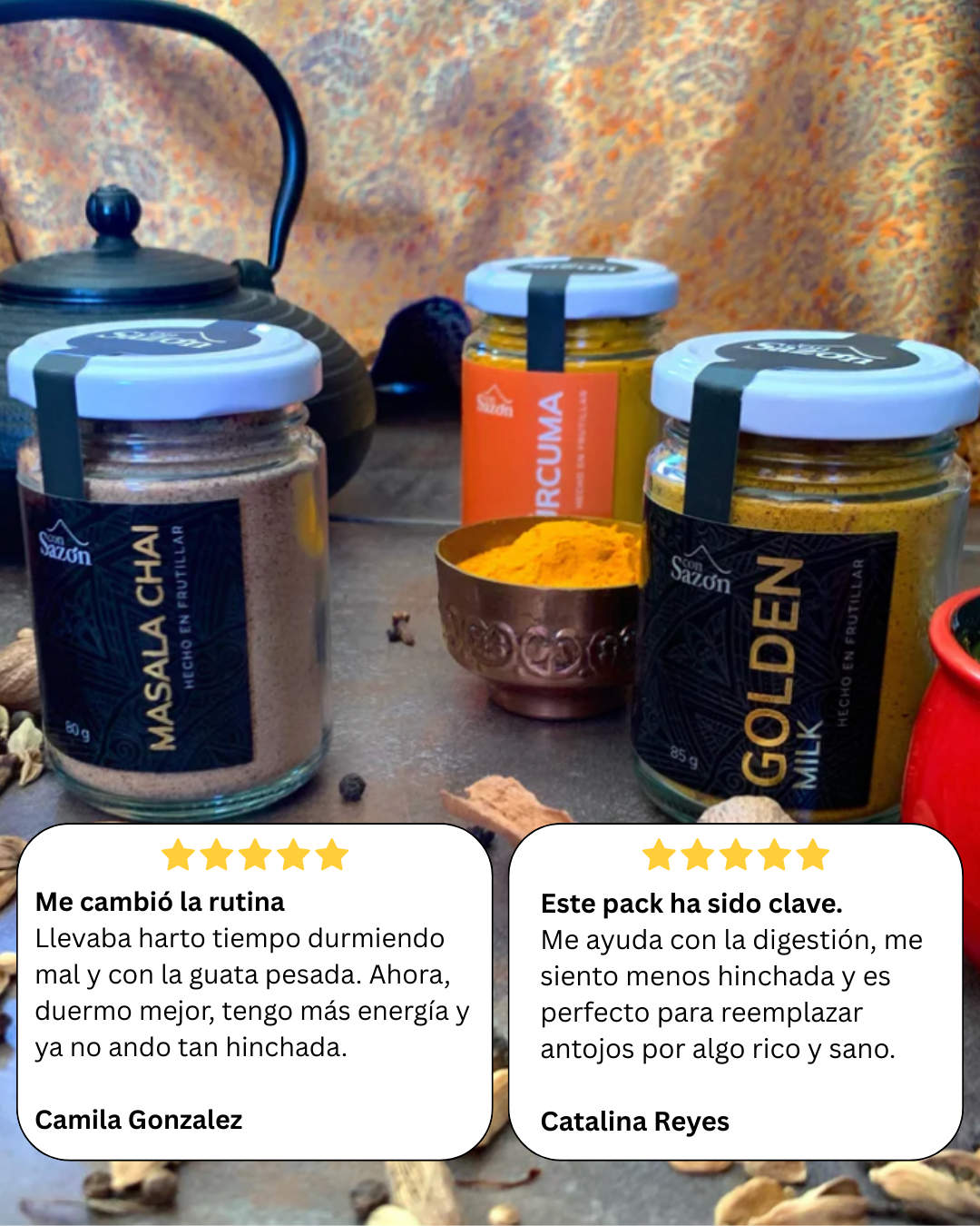 Trío Detox - Golden Milk, Masala Chai y Cúrcuma